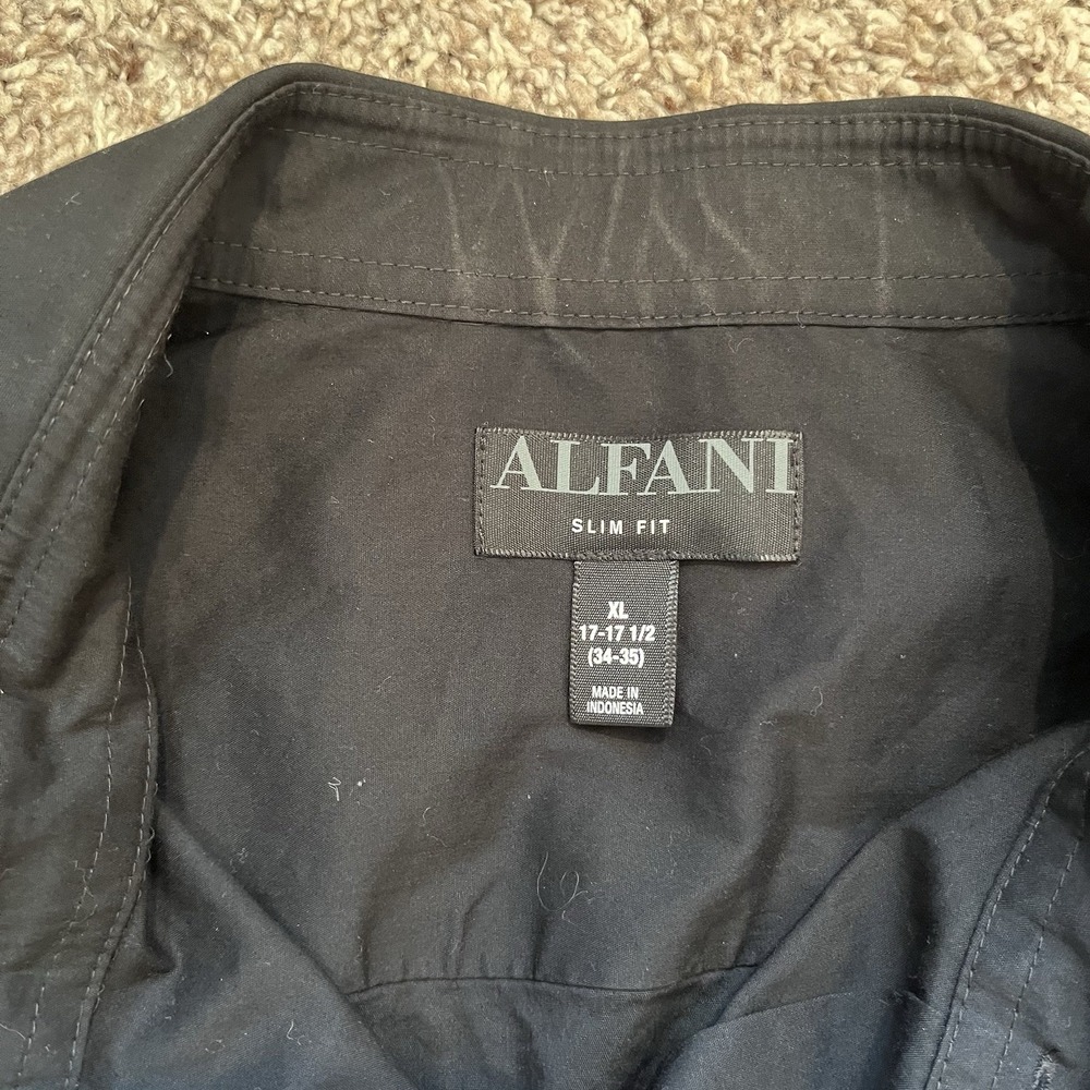 Alfani Dress Shirt Men's XL 17-17.5 34-35 Black Slim Fit Button Up Long Sleeves - Picture 3 of 11